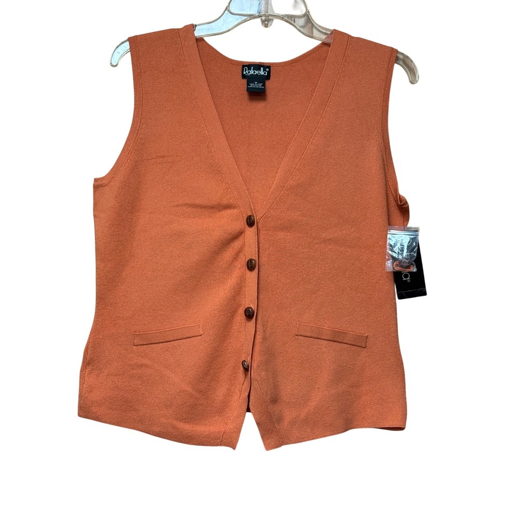 VTG Rafaella V Neck Button Front Women's Knit Vest M‎ Preppy Academia Career Y2K